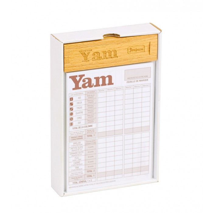 Jeu yams complet avec 5 dés, bloc pour points et règle du jeu yam's