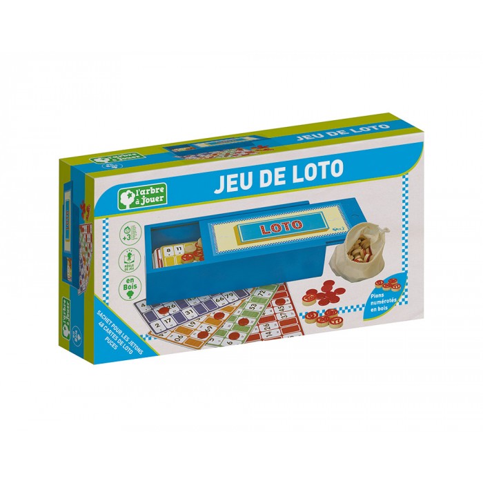 COFFRET JEU DE LOTO - 48 cartes de loto, pions numérotés en bois